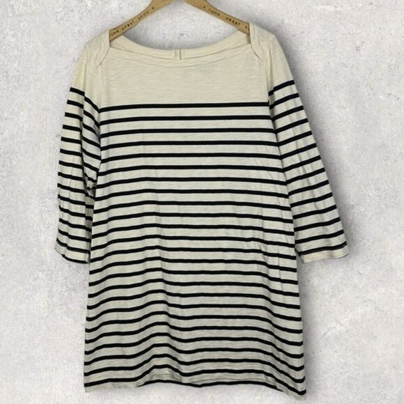 Sezane Striped Shift Dress Size Large Madewell Button Back Cream Black Mini Boho - Picture 12 of 13